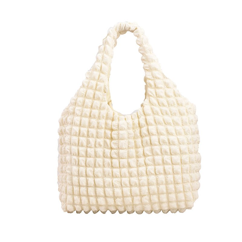 画像6: down  pleated waffle shoulder tote bag  絞りキルティングダウンワッフルショルダートートフレンチバッグ (6)