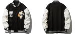 画像5: cartoon bear sticker cloth Klein blue baseball uniform jacket BASEBALL JACKET  blouson  ユニセックス 男女兼用ベア熊エンブレムジャケットスタジアムジャンパー スタジャン MA-1 ボンバー ジャケット ブルゾン (5)