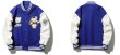 画像4: cartoon bear sticker cloth Klein blue baseball uniform jacket BASEBALL JACKET  blouson  ユニセックス 男女兼用ベア熊エンブレムジャケットスタジアムジャンパー スタジャン MA-1 ボンバー ジャケット ブルゾン (4)