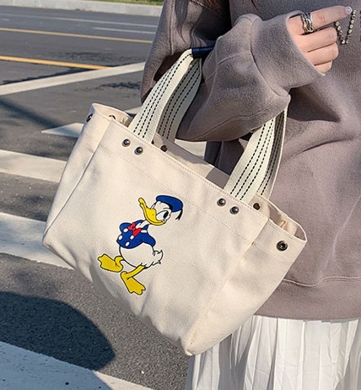 画像6: Donald Duck  Mickey Mouse canvas tote shoulder Eco bag　ドナルドダック＆ミッキーマウスキャンバスショルダートートエコバッグ (6)