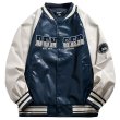 画像1: letter towel embroidered PU leather stitching baseball uniform jacket BASEBALL JACKET  blouson  ユニセックス 男女兼用レタータオル刺繍 レザーステッチジャケットスタジアムジャンパー スタジャン MA-1 ボンバー ジャケット ブルゾン (1)