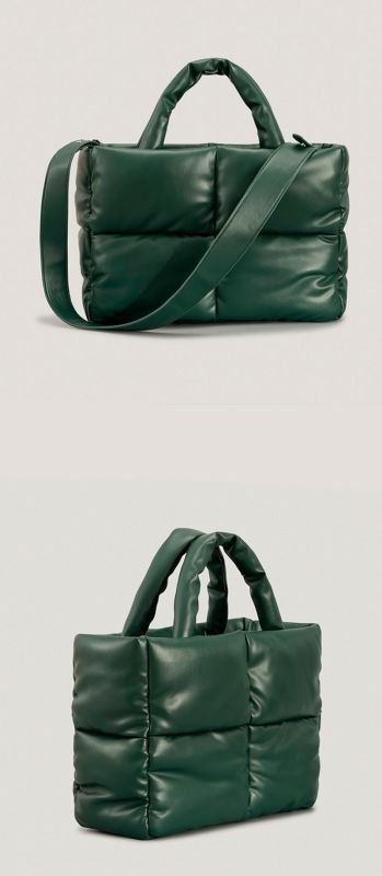 画像11: Four square soft down handbag tote shoulder  bag ソフトレザーキルティングダウントートショルダーバッグ (11)