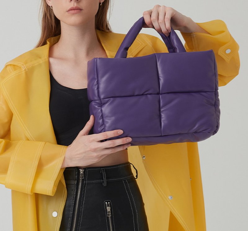 画像6: Four square soft down handbag tote shoulder  bag ソフトレザーキルティングダウントートショルダーバッグ (6)