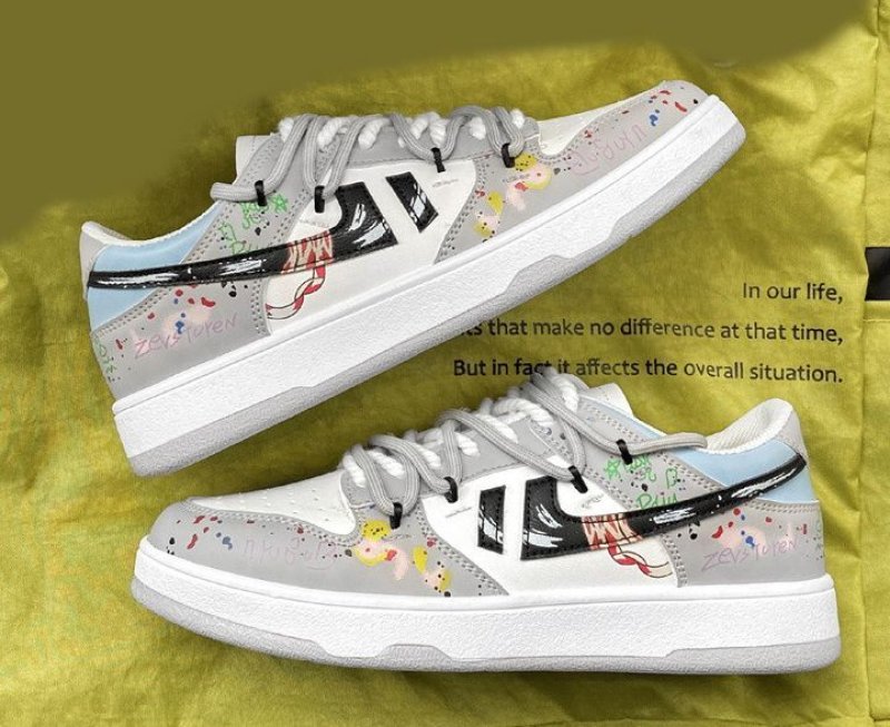 画像3: multicolor painting leather sneaker shoes  ユニセックス男女兼用マルチカラーペイントレースアップ レザースニーカー カジュアル シューズ (3)