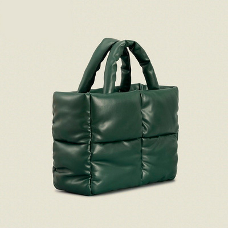 画像10: Four square soft down handbag tote shoulder  bag ソフトレザーキルティングダウントートショルダーバッグ (10)