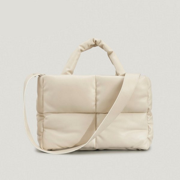 画像5: Four square soft down handbag tote shoulder  bag　ソフトレザーキルティングダウントートショルダーバッグ (5)