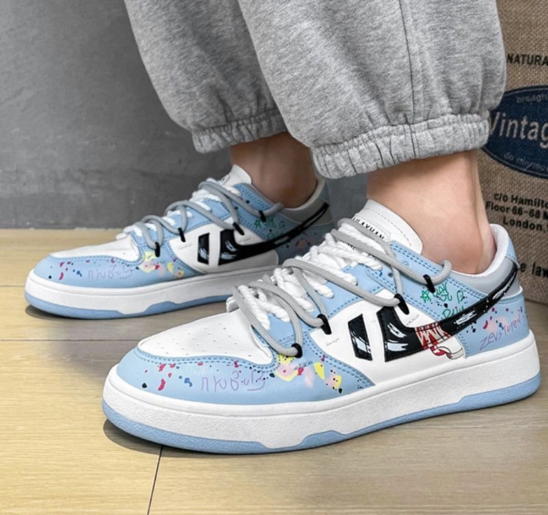 画像4: multicolor painting leather sneaker shoes  ユニセックス男女兼用マルチカラーペイントレースアップ レザースニーカー カジュアル シューズ (4)