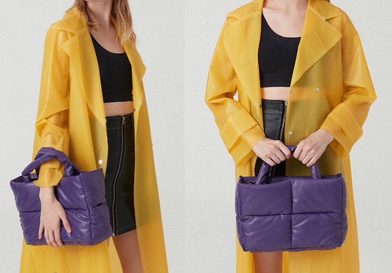 画像9: Four square soft down handbag tote shoulder  bag ソフトレザーキルティングダウントートショルダーバッグ (9)