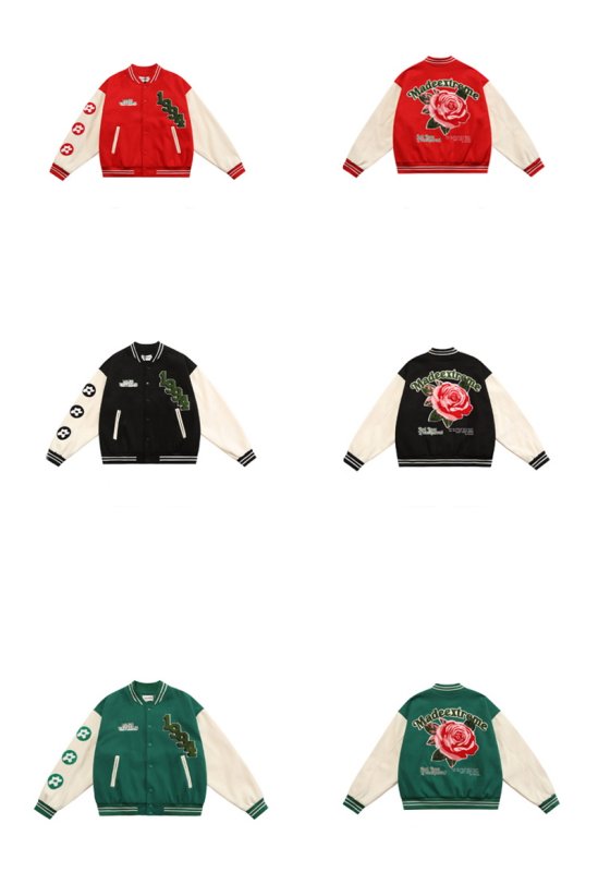 画像7: rose embroidery oversize baseball uniform jacket BASEBALL JACKET  blouson windbreaker  ユニセックス 男女兼用ローズバラ刺繍ジャケットスタジアムジャンパー スタジャン MA-1 ボンバー ジャケット ブルゾン (7)