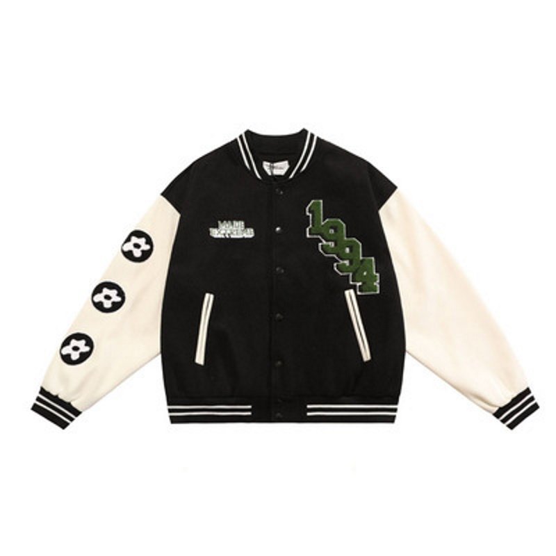 画像4: rose embroidery oversize baseball uniform jacket BASEBALL JACKET  blouson windbreaker  ユニセックス 男女兼用ローズバラ刺繍ジャケットスタジアムジャンパー スタジャン MA-1 ボンバー ジャケット ブルゾン (4)