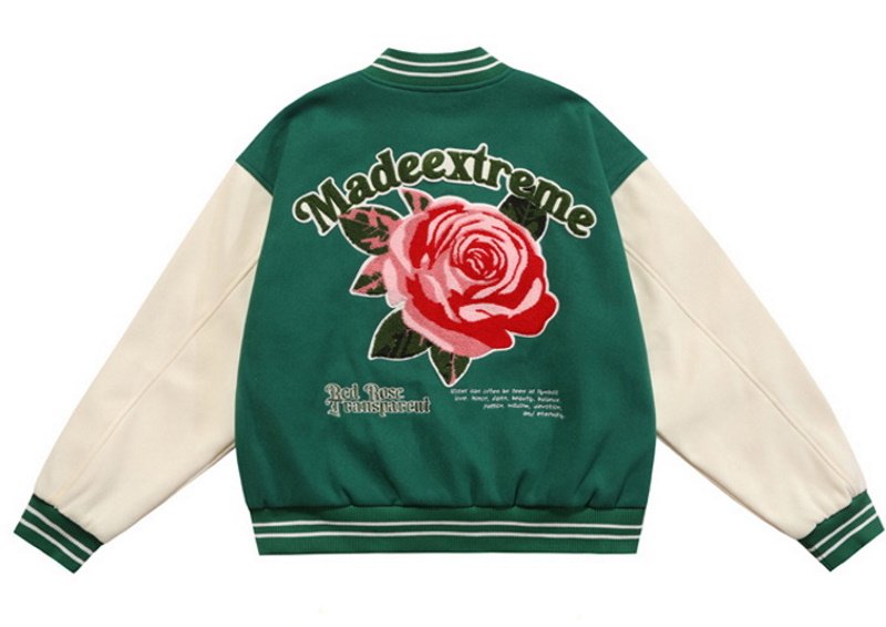 画像3: rose embroidery oversize baseball uniform jacket BASEBALL JACKET  blouson windbreaker  ユニセックス 男女兼用ローズバラ刺繍ジャケットスタジアムジャンパー スタジャン MA-1 ボンバー ジャケット ブルゾン (3)