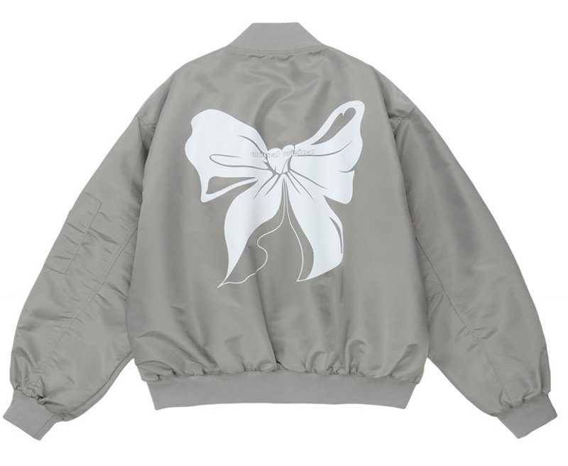 画像1: Newport style ribbon print MA-1BASEBALL JACKET  blouson  ユニセックス 男女兼用リボンプリントMA-1ジャケットスタジアムジャンパー スタジャン ボンバー ジャケット ブルゾン (1)
