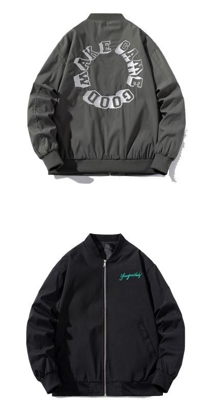 画像9: Circle Logo Pilot Jacket MA-1 pilot jacketembroidery oversize baseball uniform jacket BASEBALL JACKET  blouson windbreaker  ユニセックス 男女兼用サークルロゴパイロットジャケットスタジアムジャンパー スタジャン MA-1 ボンバー ジャケット ブルゾン (9)