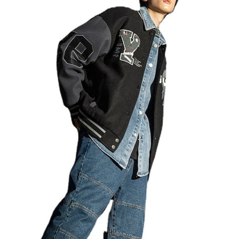 画像5: hip hop eyeball embroidery oversize baseball uniform jacket BASEBALL JACKET  blouson windbreaker  ユニセックス 男女兼用アイボール目玉刺繍ジャケットスタジアムジャンパー スタジャン MA-1 ボンバー ジャケット ブルゾン (5)