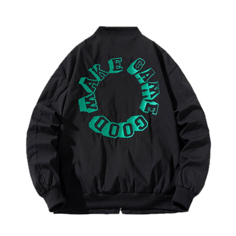 画像2: Circle Logo Pilot Jacket MA-1 pilot jacketembroidery oversize baseball uniform jacket BASEBALL JACKET  blouson windbreaker  ユニセックス 男女兼用サークルロゴパイロットジャケットスタジアムジャンパー スタジャン MA-1 ボンバー ジャケット ブルゾン (2)