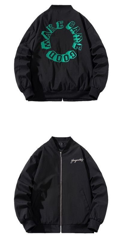 画像8: Circle Logo Pilot Jacket MA-1 pilot jacketembroidery oversize baseball uniform jacket BASEBALL JACKET  blouson windbreaker  ユニセックス 男女兼用サークルロゴパイロットジャケットスタジアムジャンパー スタジャン MA-1 ボンバー ジャケット ブルゾン (8)