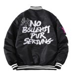画像10: NY letter logo embroidery oversize baseball uniform jacket BASEBALL JACKET  blouson windbreaker　 ユニセックス 男女兼用NYニューヨークヤンキースレターロゴ刺繍ジャケットスタジアムジャンパー スタジャン MA-1 ボンバー ジャケット ブルゾン (10)