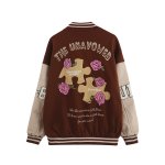 画像2: Jigsaw puzzle & rose embroidery baseball uniform jacket BASEBALL JACKET  blouson windbreaker　 ユニセックス 男女兼用ジグソーパズル&ローズバラ刺繍ジャケットスタジアムジャンパー スタジャン MA-1 ボンバー ジャケット ブルゾン (2)