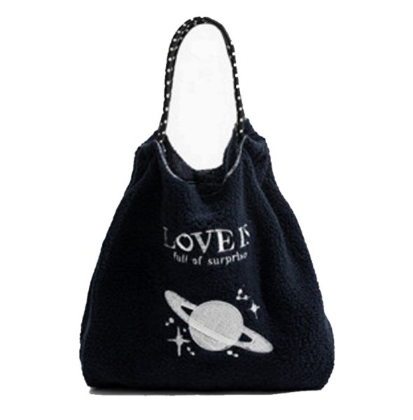画像1: saturn universe embroidery Large Capacity Tote Shoulder Bag　ラージキャパシティー土星サターン刺繍トートショルダーバッグ　エコショッピングバッグ (1)