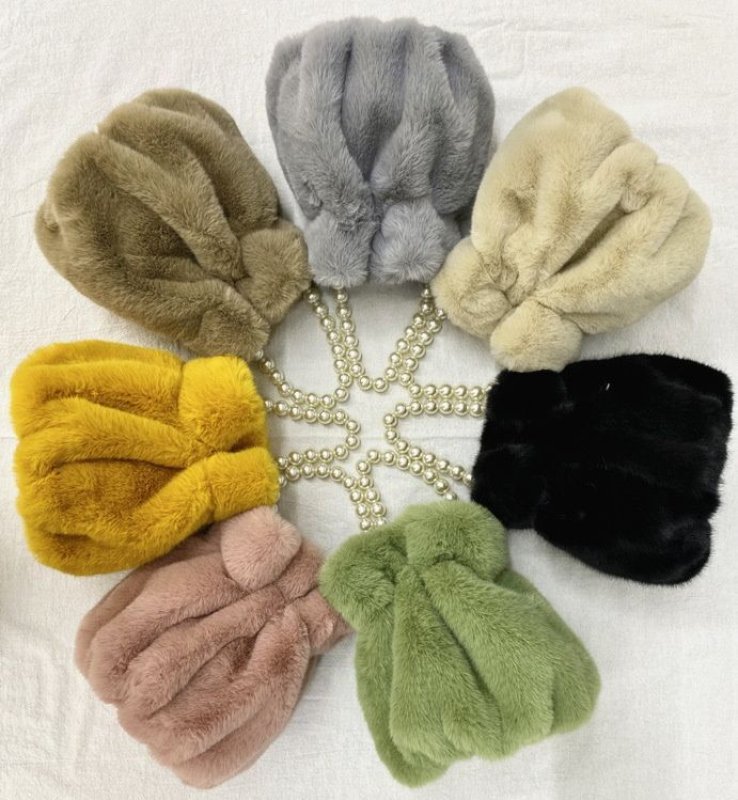 画像11: pearl hand-held plush bucket bag パールハンドルファーバケット巾着トートショルダーバッグ (11)