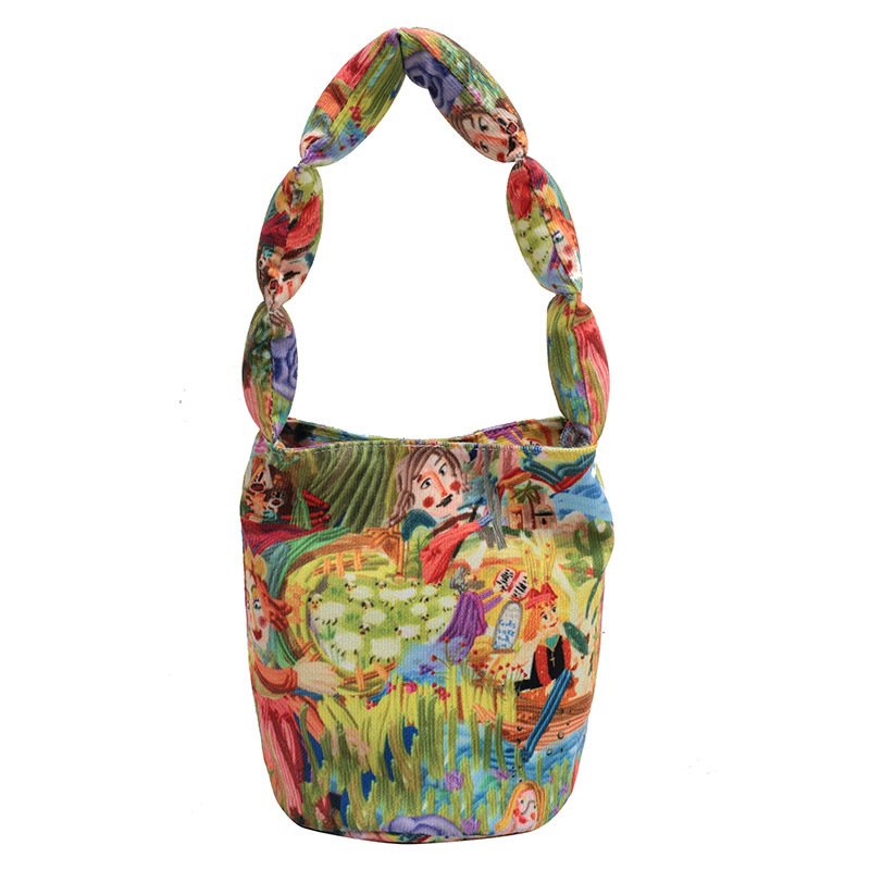 画像3: illustration graffiti cartoon cute handbag bucket bag イラスト落書きグラフィックバケットトートショルダーバッグ (3)