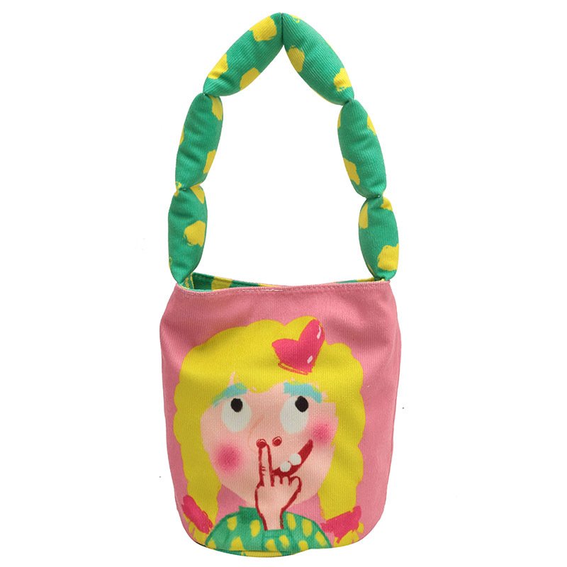 画像4: illustration graffiti cartoon cute handbag bucket bag イラスト落書きグラフィックバケットトートショルダーバッグ (4)