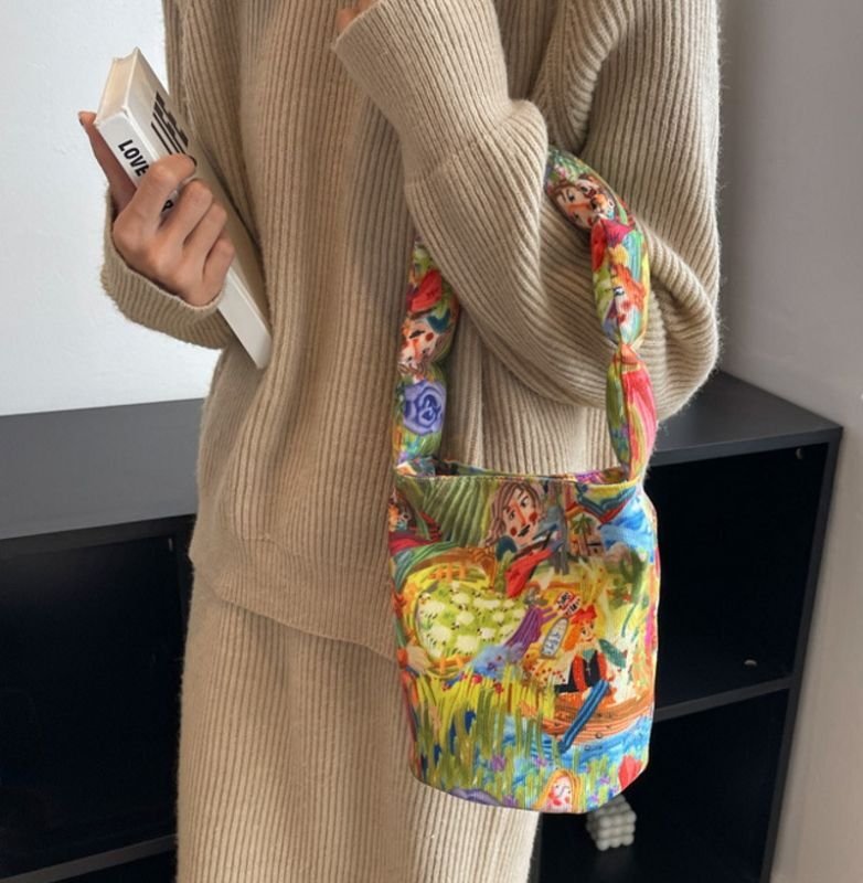 画像8: illustration graffiti cartoon cute handbag bucket bag イラスト落書きグラフィックバケットトートショルダーバッグ (8)