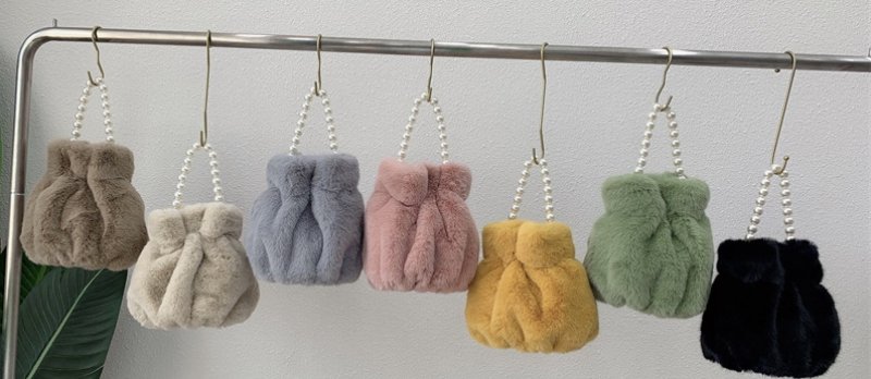 画像12: pearl hand-held plush bucket bag パールハンドルファーバケット巾着トートショルダーバッグ (12)