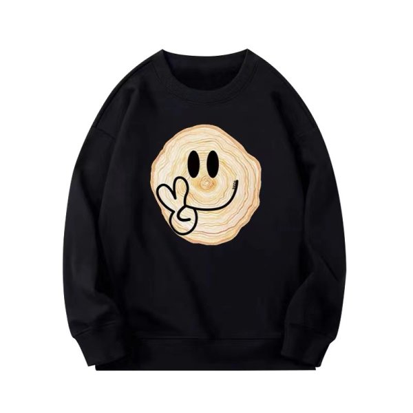 画像1: tree ring smile print sweatshirt pullover round neck  trainer  ユニセックス男女兼用年輪ツリーリングスマイルラウンドネックスウェットプルオーバートレーナー (1)