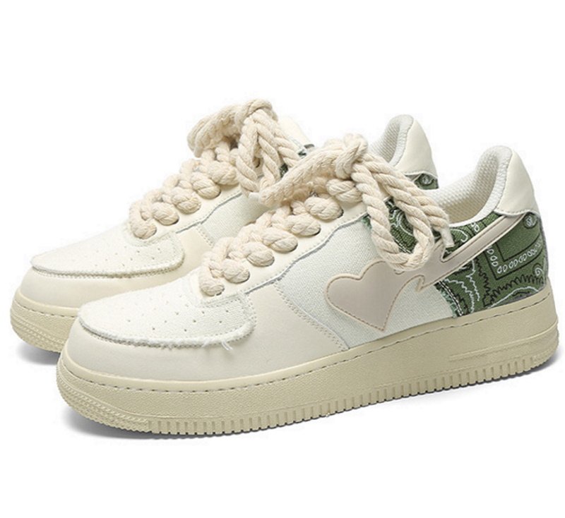 画像3: heart & bandana print paisley canvas & leather lace up sneakers shoes  ユニセックス男女兼用ハート&バンダナ柄ペイズリー キャンバス&レザースニーカー カジュアル シューズ (3)
