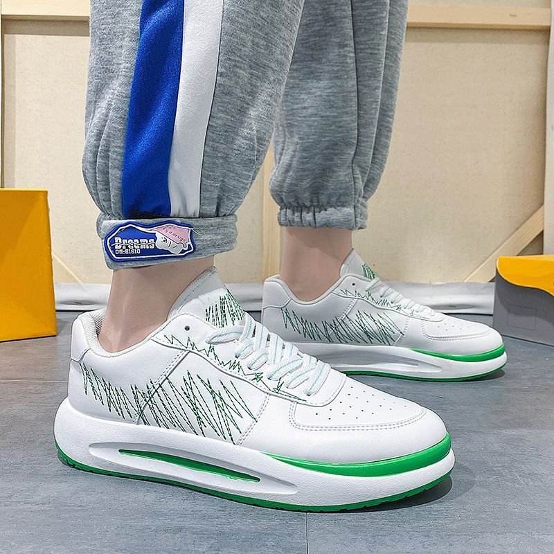 画像4: sewing machine stitch leather lace up sneakers shoes  ユニセックス男女兼用ジグザグステッチレザースニーカー カジュアル シューズ (4)