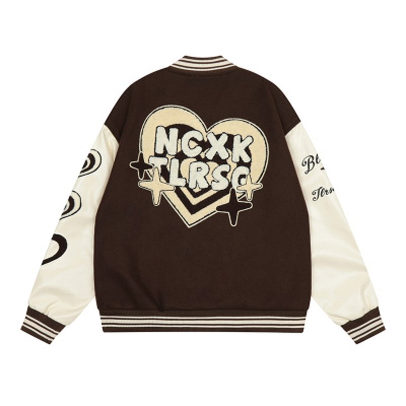 画像2: love  alphabet embroidery baseball uniform jacket BASEBALL JACKET  blouson windbreaker  ユニセックス 男女兼用ハート&レターロゴ刺繍ジャケットスタジアムジャンパー スタジャン MA-1 ボンバー ジャケット ブルゾン (2)