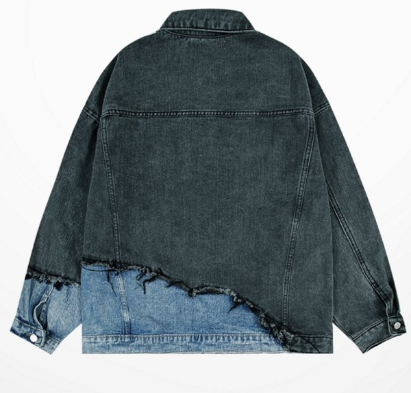 画像2: patchwork oversize denim jacket G Jean　 ユニセックス 男女兼用バイカラーパッチワークジャケット Gジャン ブルゾン (2)