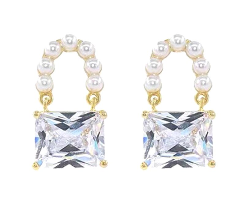 画像8: pearl rhinestone bag design earrings pierce  パール＆ラインストーバッグ型ピアス イヤリング (8)