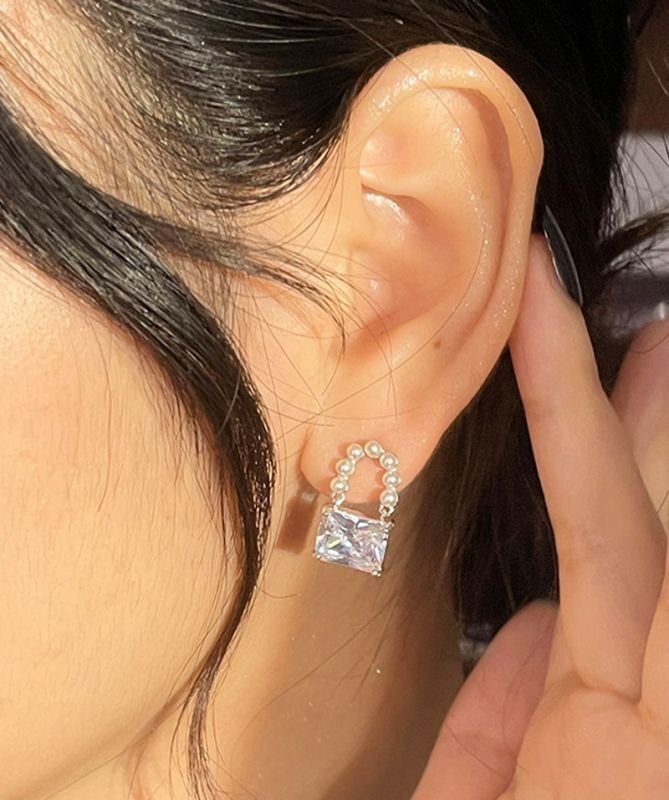 画像6: pearl rhinestone bag design earrings pierce  パール＆ラインストーバッグ型ピアス イヤリング (6)