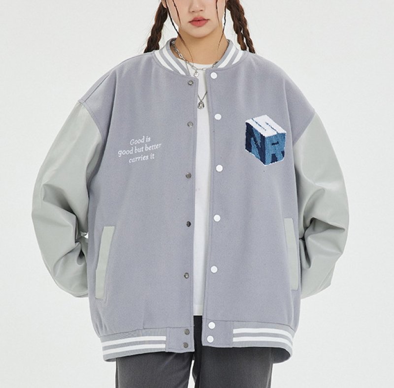 画像5: letter logo Embroidery baseball uniform jacket BASEBALL JACKET  blouson  ユニセックス 男女兼用レターロゴ&t3D刺繍ジャケットスタジアムジャンパー スタジャン MA-1 ボンバー ジャケット ブルゾン (5)