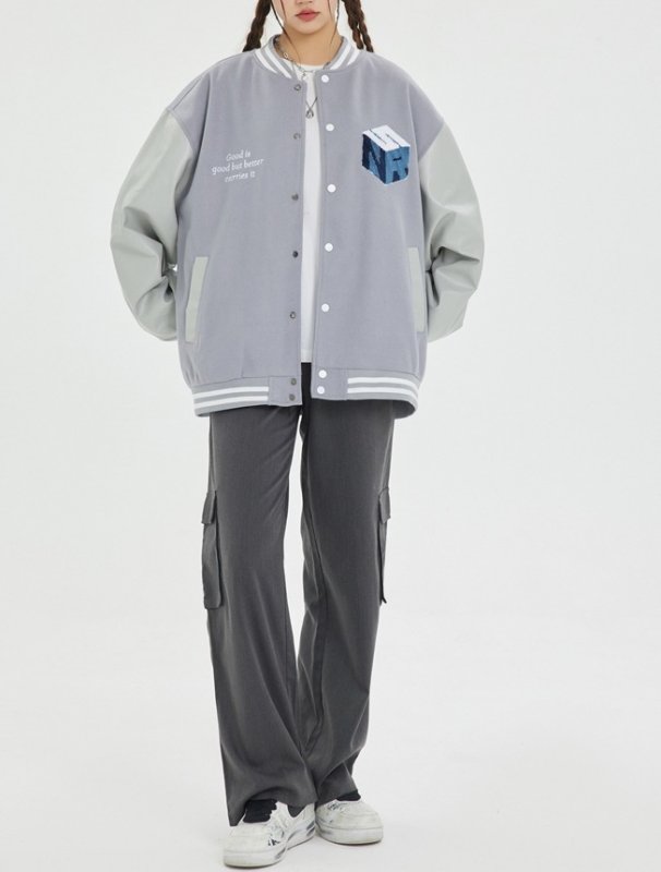 画像11: letter logo Embroidery baseball uniform jacket BASEBALL JACKET  blouson  ユニセックス 男女兼用レターロゴ&t3D刺繍ジャケットスタジアムジャンパー スタジャン MA-1 ボンバー ジャケット ブルゾン (11)