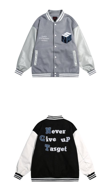 画像4: letter logo Embroidery baseball uniform jacket BASEBALL JACKET  blouson  ユニセックス 男女兼用レターロゴ&t3D刺繍ジャケットスタジアムジャンパー スタジャン MA-1 ボンバー ジャケット ブルゾン (4)