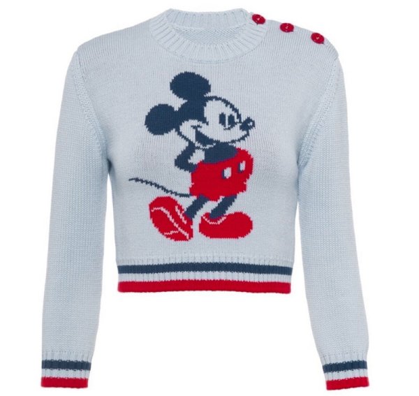 画像1:  mickey mouse short length sweater Knit  　ミッキーマウス編み込み丸首ラウンドネックショート丈セーター (1)