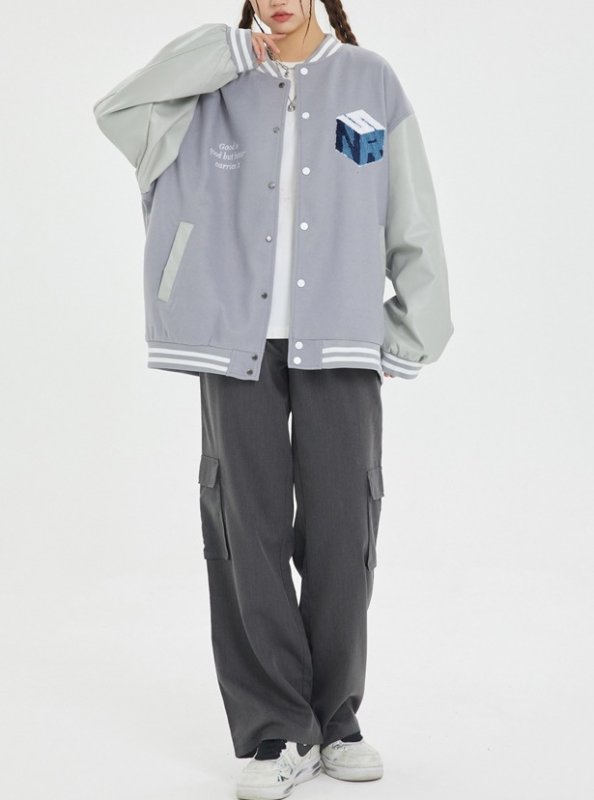 画像7: letter logo Embroidery baseball uniform jacket BASEBALL JACKET  blouson  ユニセックス 男女兼用レターロゴ&t3D刺繍ジャケットスタジアムジャンパー スタジャン MA-1 ボンバー ジャケット ブルゾン (7)