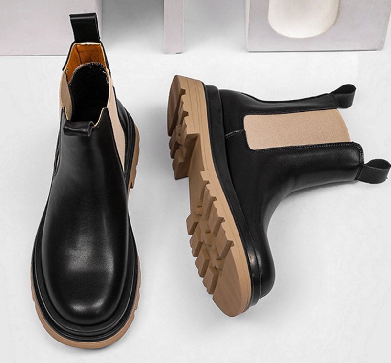 画像8: Men's leather high-top British style British style fashion mid-pipe chimney bootsChelsea boots  Martin boots　ユニセックス男女兼用レザーサイドゴアプラットフォームハイカットミッドパイプ チムニーブーツマーティンブーツ (8)