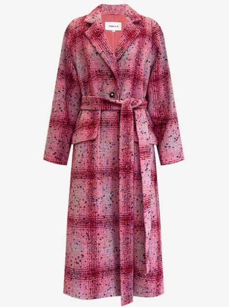 画像1: women's tweed blended wool long coat &short jacket　ピンクツイードチェックロングゴート＆ジャケット (1)