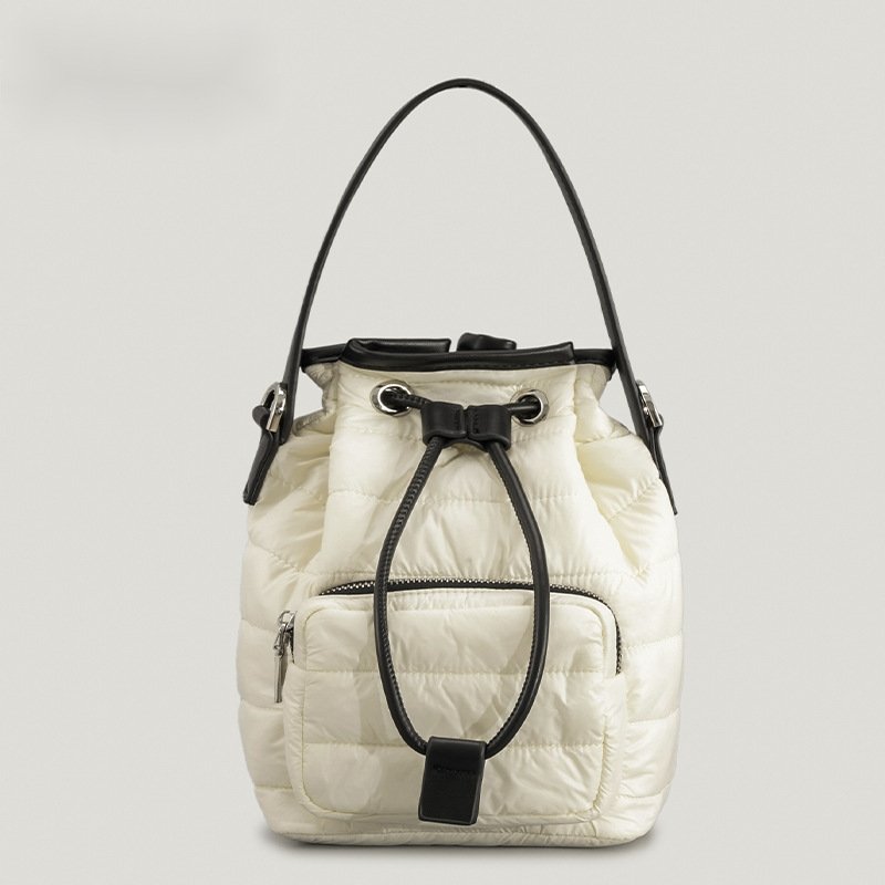 画像6: One shoulder down quilted bucket tote shoulder bag ワンショルダーダウンキルティングバケット トートショルダーバッグ (6)