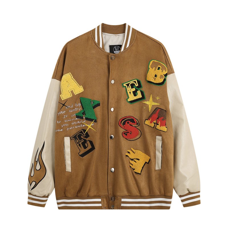 波間に獅子　ユニセックスブルゾン　着物リメイクジャケット　ジャンパー hip hop colorful embroidery baseball uniform jacket BASEBALL