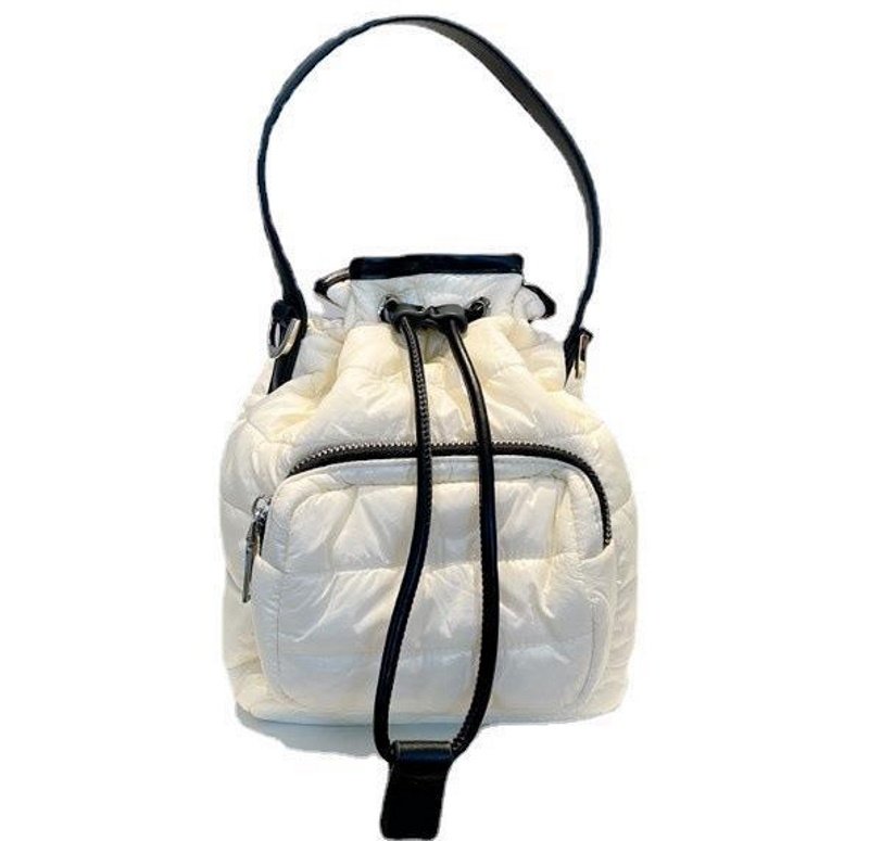 画像2: One shoulder down quilted bucket tote shoulder bag ワンショルダーダウンキルティングバケット トートショルダーバッグ (2)