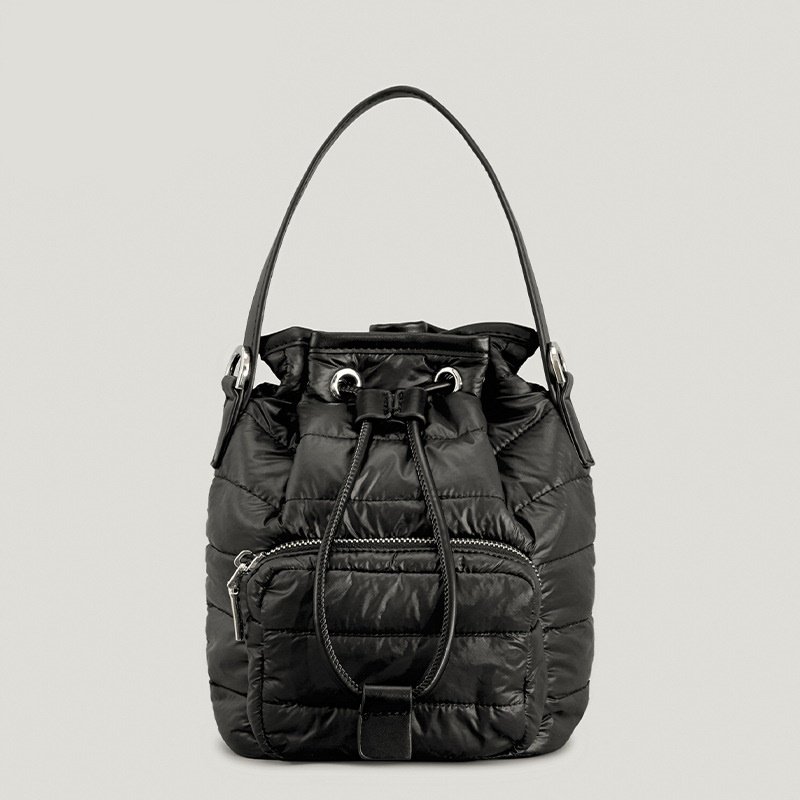 画像3: One shoulder down quilted bucket tote shoulder bag ワンショルダーダウンキルティングバケット トートショルダーバッグ (3)