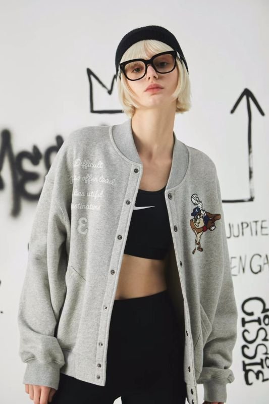 画像3: Looney Tunes  Tasmanian Devilwoolen Sweat baseball uniform jacket blouson ルーニー・テューンズ タズマニアン・デビル ユニセックス 男女兼用 スタジアムジャンパー スタジャン ジャケットブルゾン (3)