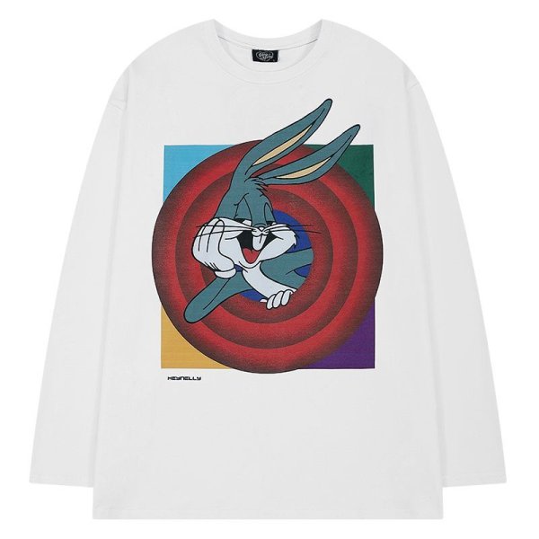 画像1: Bugs Bunny print long sleeve t-shirt pullover round neck   ユニセックス男女兼用バックスバニープリント 長袖Tシャツラウンドネックスウェットプオーバー (1)