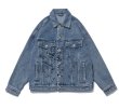 画像2: Letters Graffiti Print denim jacket G Jean　 ユニセックス 男女兼用グラフィックペイントオーバーサイズデニムジャケット Gジャン ブルゾン (2)