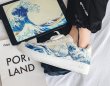 画像4:  Men's Ukiyo-e Print leather sneaker shoes 　ユニセックス男女兼用富嶽三十六景浮世絵プリントレースアップ レザースニーカー カジュアル シューズ (4)